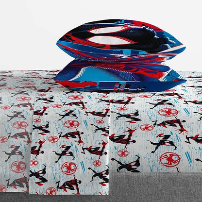Marvel Spiderman Across The Spider-Verse Glitch 7 Piece Queen Size Bed Set - includes Comforter & Sheet Set Bedding - Super Soft Fade Resistant Microfiber (Official Product)