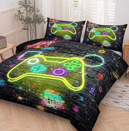 NINENINE Full Size Bedding Sets for Boys,5PCS Gaming Bedding Sets,Full Size Comforter Size for Boys,Boys Bedding Full Size(1Comforter, 1Flat Sheet, 1Fitted Sheet, 2Pillowcases)