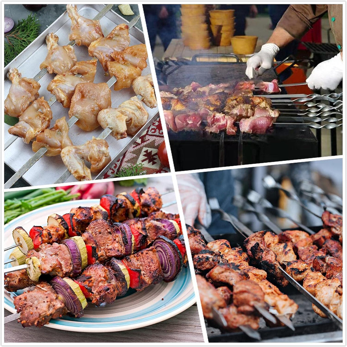 Large Metal Skewers For Grilling Shish Kebab Sticks 22 inch Skewers For Kabobs Flat Barbecue Skewer Stainless Steel Grill Stick for Meat, Chicken, Shrimp, Fruit, Vegetables(12PCS)