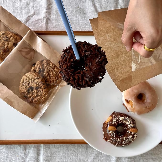 100 Pcs cozymomdeco Korean Made Bakery Bags with Window, Paper Sandwich Bags, Donut To Go, Bakery for Treat, Snack, Cookie Packaging Pastry Bags (Brown) (Large)