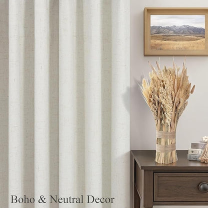 Room Darkening Curtains 72 Inch Long 2 Panels Burg Elegant Heavy Linen Complete Blackout Insulated Bay Window Curtains Viral Modern Neutral Drapes for Bedroom Cabin Kitchen 6FT Length Back Tab Cream