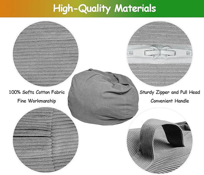 Stuffed Animal Storage Bean Bag Chair Cover (No Filler) Organizing Children's Plush Toys for Kids and Adults Keep your Memory Foam More Organized Gray