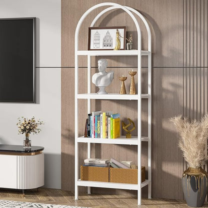 Tribesigns 4-Tier Open Bookshelf, 70.8" Industrial Wood Bookcase Storage Shelves with Metal Frame, Freestanding Display Rack Tall Shelving Unit for Office, Bedroom, Living Room (White, 1PC)