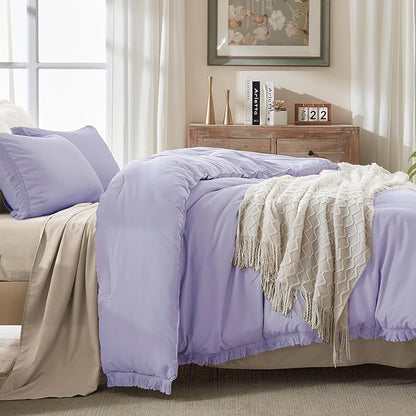 Andency Full Size Comforter Set Lavender, Purple 3 Pieces Boho Lightweight Bedding Comforters & Sets, All Season Soft Tassel Bed Set (78x90In Comforter & 1 Pillowcase)