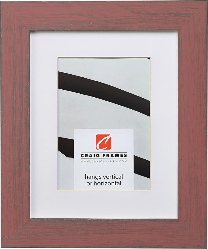 Craig Frames 16x22 Red Picture Frame Matted to 12x18, Rustic Wall Decor | A lightweight, shatter resistant acrylic front, made in the USA for a gallery display