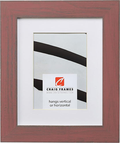 Craig Frames 16x22 Red Picture Frame Matted to 12x18, Rustic Wall Decor | A lightweight, shatter resistant acrylic front, made in the USA for a gallery display