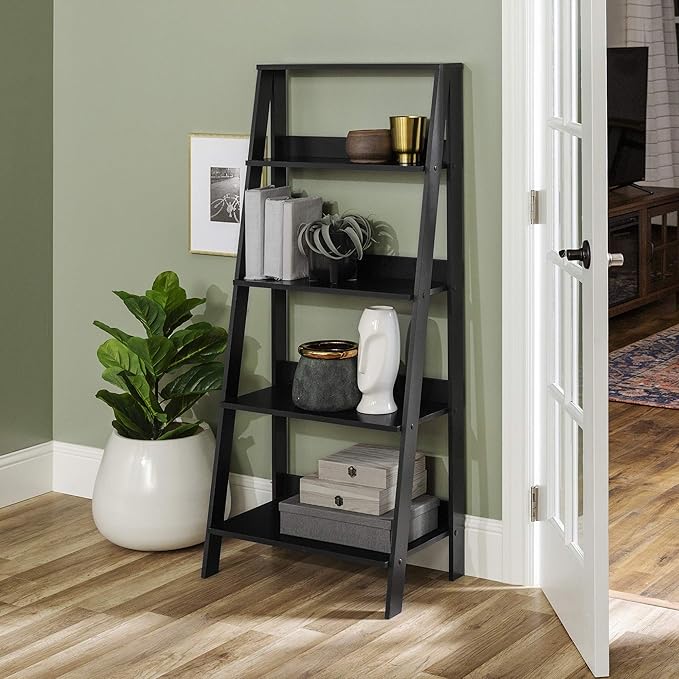 Walker Edison Sophia Modern 4 Shelf Ladder Bookcase , 55 Inch, Black