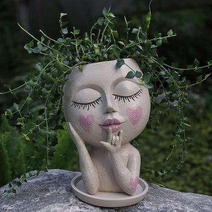 Face Flower Pots Head Planter, Cute Resin Planters for Indoor Outdoor Plants, Macetas para Plantas Unique Head Plant Pot