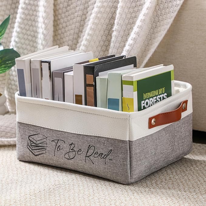 Marsui Book Lover Gifts TBR Book Storage Basket to Be Read List Storage Bin Bookish Accessories Bookworm Gift for Club Members Student Teacher Reading Accessories (White and Gray,Tbr)