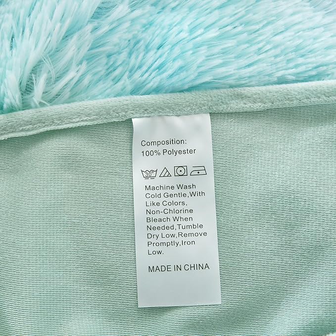 WINLIFE Shaggy Bedding Comforter Set Faux Fur Flannel Furry Comforter Microfiber Long Hair Fluffy Plush Comforter Sets Gradient Ombre Blue Aqua Teal Bedding for Girls Adults (3Pcs, Twin, Mint Green)