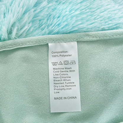 WINLIFE Shaggy Bedding Comforter Set Faux Fur Flannel Furry Comforter Microfiber Long Hair Fluffy Plush Comforter Sets Gradient Ombre Blue Aqua Teal Bedding for Girls Adults (3Pcs, Twin, Mint Green)