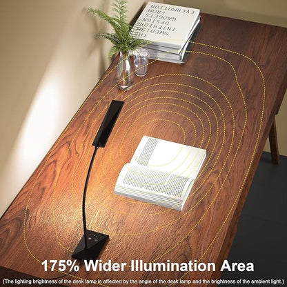 LED Desk Lamp Eye-Caring Table Lamps with USB Charging Port,7 Brightness Levels & 5 Color Modes,Touch Control and Memory Function, Flexible Gooseneck Reading Lamp for Home Office, Black