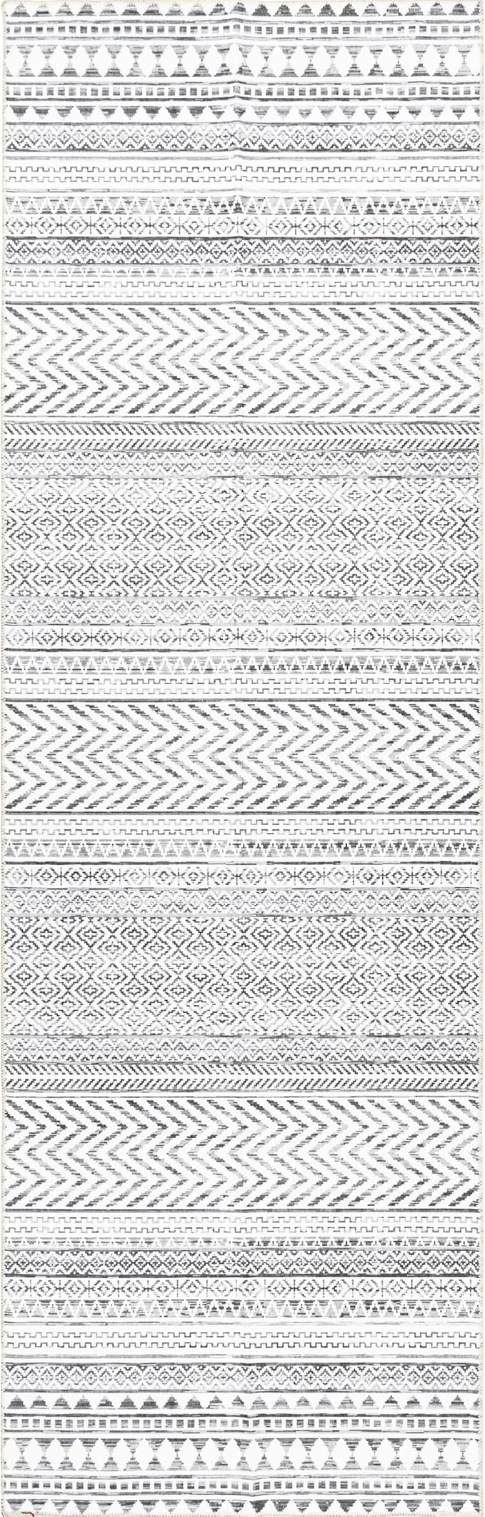 nuLOOM Kira Machine Washable Tribal Geometric Ultra Thin Runner Rug, 2' 6" x 6', Grey