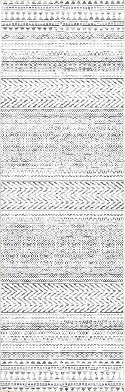 nuLOOM Kira Machine Washable Tribal Geometric Ultra Thin Runner Rug, 2' 6" x 6', Grey