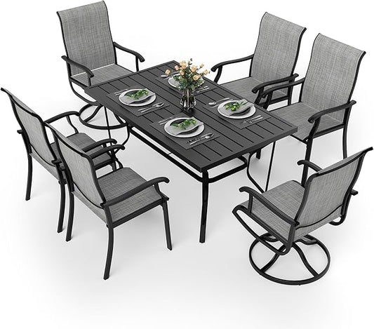 Pamapic 7 Pieces Patio Dining Set, Outdoor Dining Set for Garden Backyard Poolside Deck,Outdoor Table and Chairs Set with 4 Textilene Swivel Chairs ＆ 2 Regular Chairs,Gray