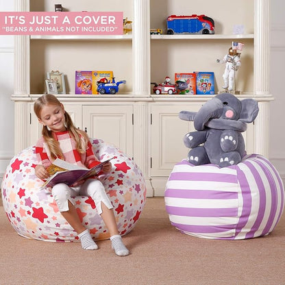 Aubliss Stuffed Animal Bean Bag Storage Chair, Beanbag Covers Only for Organizing Plush Toys, Turns into Bean Bag Seat for Kids When Filled, Medium 32"-Canvas Pattern Sparkling Star
