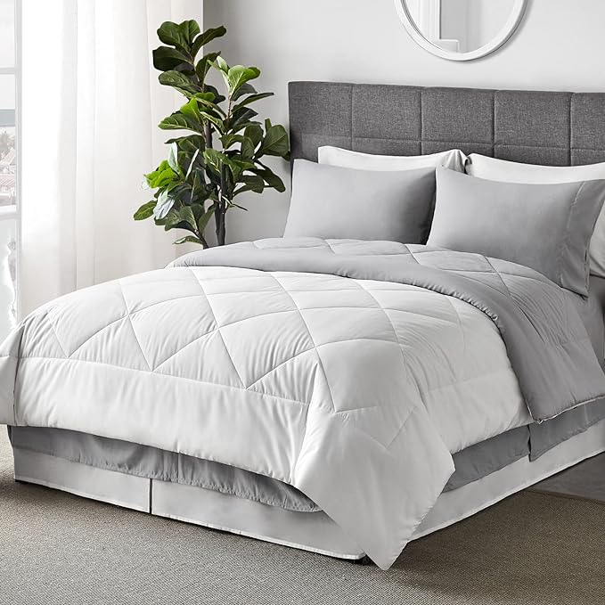 Bedsure White King Size Comforter Set - 7 Pieces Reversible King Bed in a Bag with Comforters, Sheets, Pillowcases & Shams, White King Bedding Set