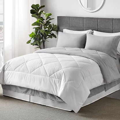 Bedsure White King Size Comforter Set - 7 Pieces Reversible King Bed in a Bag with Comforters, Sheets, Pillowcases & Shams, White King Bedding Set
