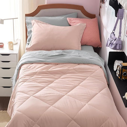 Bedsure Blush Pink Twin XL Comforter Set with Sheets - 5 Pieces Reversible Twin XL Bed in a Bag for College, Twin XL Bedding Set with Comforters, Sheets, Pillowcase & Sham