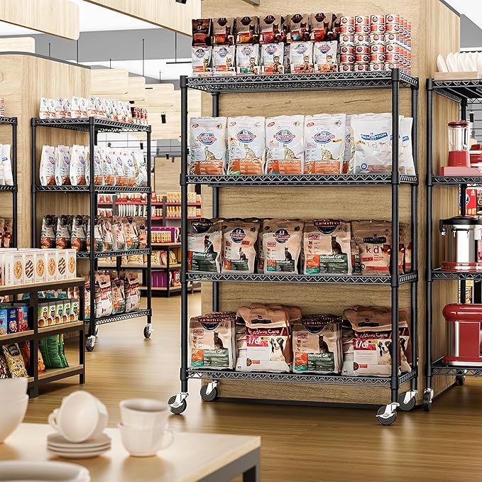 IZEUK Garage Shelving Wide Storage Shelves 4 Tier Metal Shelves 3200 LBS Heavy Duty Adjustable Utility Shelf Rack Black 23.6" D x 53.1" W x 73.6" H