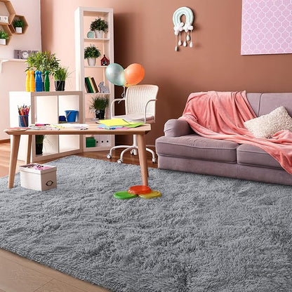 Super Soft Fluffy Shaggy Rugs for Living Room Bedroom, Fuzzy Plush Area Rugs for Girls Kids Room Nursery Home Decor, Furry Dorm Throw Rug Cute Non-Slip Indoor Floor Carpet 5x8 Feet, Grey