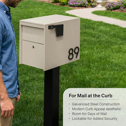 Adoorn Lockable Post Mount Mailboxes for Outside - Large Anti-Theft Locking Mailbox for Packages and Letters - Weatherproof Construction - Durable Steel - 15.5" H x 12" W x 18.5" D - Sandstone