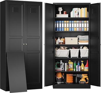 SISESOL Black Storage Cabinet,71" Tall Pantry Cabinet,Kitchen Pantry Storage Cabinets with 2 Doors and 6 Shelves,Wide Deep Metal Food Cupboard for Home,Kitchen,Dining/Living Room