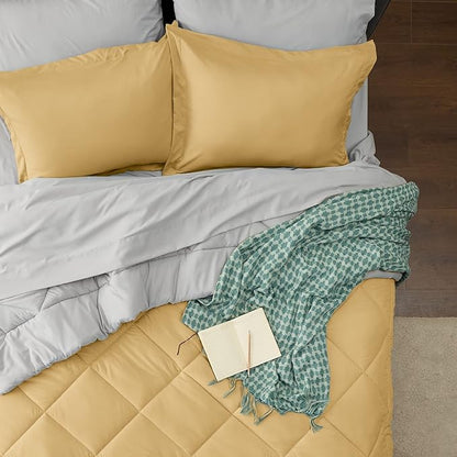 Bedsure Yellow California King Size Comforter Set - 7 Pieces Reversible Cal King Bed in a Bag California King Bed Set with Comforters, Sheets, Pillowcases & Shams,