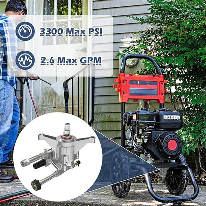 AgiiMan High Pressure Washer Pump Head - Replacement Water Gasoline Pump, 3300 Psi Troy Bilt SRMW22G26-EZ Oil Pump Accssories Fits KARCHER Craftsman, Front Facing Inlet Outlet