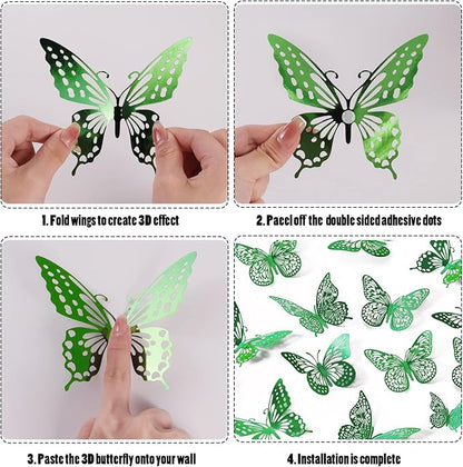 SAOROPEB 3D Butterfly Wall Decor - 48 Pcs, 4 Styles, 3 Sizes, Removable Stickers for Birthdays & Parties