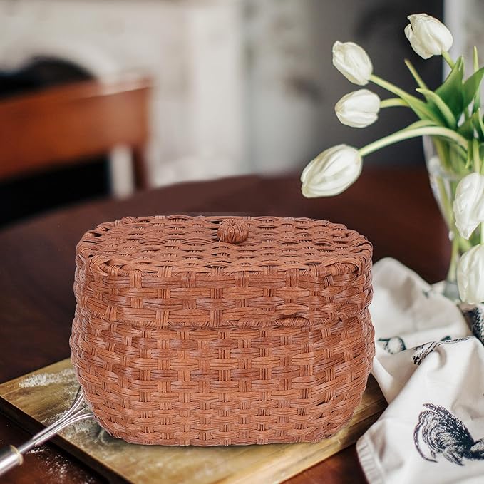 TOYANDONA Vintage Handwoven Egg Basket Decorative Egg Container with Lid Countertop Storage Bin