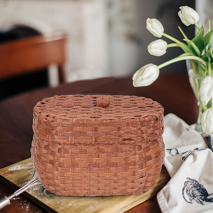 TOYANDONA Vintage Handwoven Egg Basket Decorative Egg Container with Lid Countertop Storage Bin