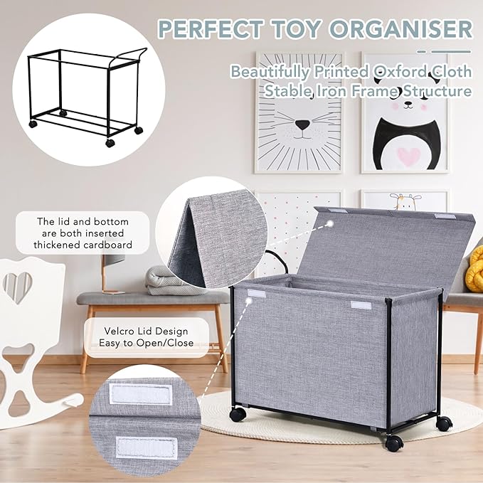 SWTYMIKI Large Toy Box Toy Storage - with Wheels Big Toy Chest for Kids Toy Organizer Bins, Toy Boxes for Kids Girls Boys, Stuffed Animals, Clothes, Nursery Bedroom 23.6" L x 17.7" H x 11.8" W