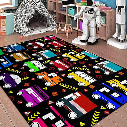 Car Play Mat Kids Rugs for Playroom Car Track Rug Kids Mat Construction Play Mat Car Play Rug Car Carpet for Kids Carpet for Bedroom Truck Rugs for Boys Room,Black 3'×5'