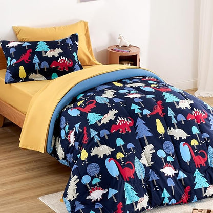 SLEEP ZONE Kids Bedding Full/Queen Comforter Set - Cute Printed for Boys, Girls, Teens, Super Soft, Fade Resistant (Dinosaur Land, Full/Queen)