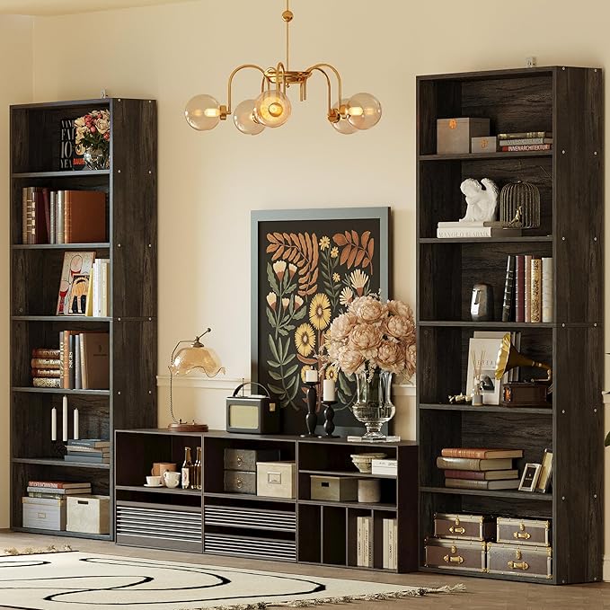 IRONCK Bookshelves and Bookcases Set of 2 Floor Standing 6 Tier Display Storage Shelves 70in Tall Bookcase Home Decor Furniture for Home Office, Living Room, Bed Room