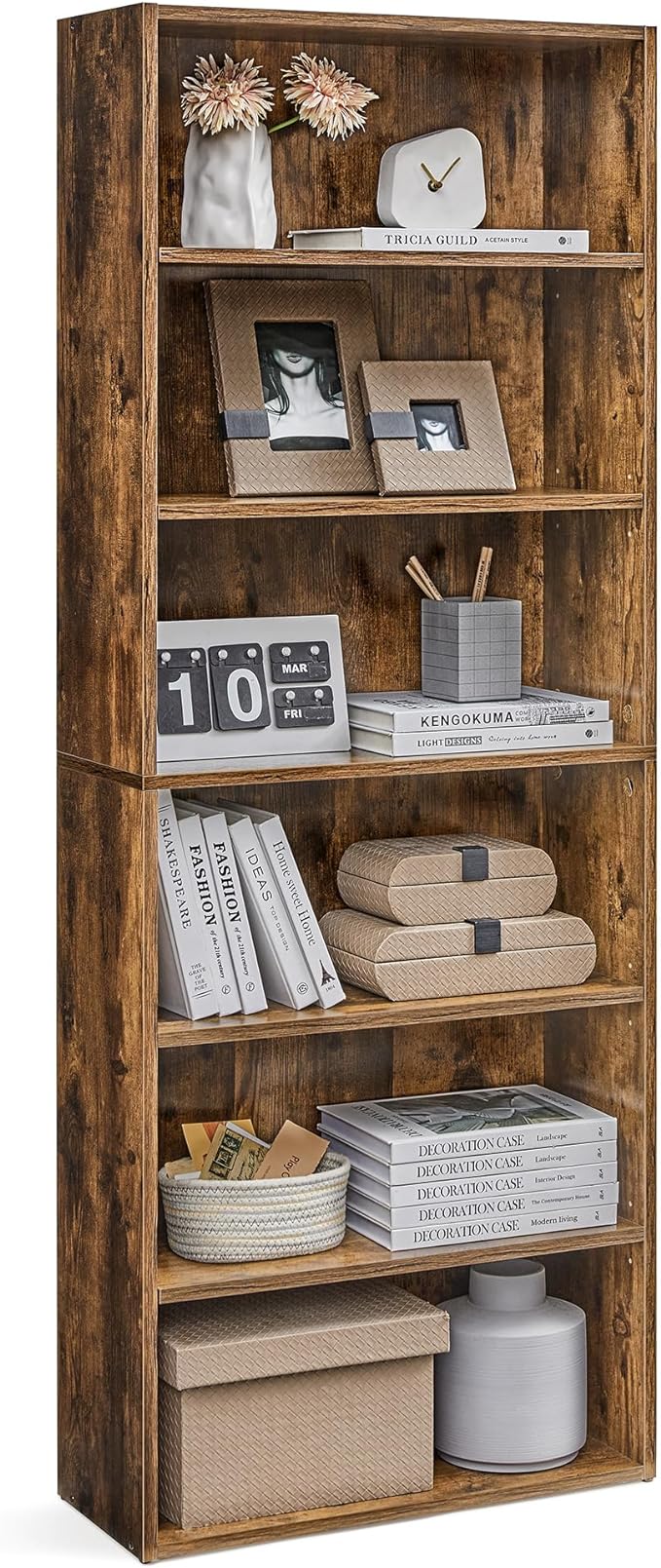 VASAGLE Bookshelf, 23.6 Inches Wide, 6-Tier Open Bookcase with Adjustable Storage Shelves, Floor Standing Unit, Rustic Brown ULBC166X01
