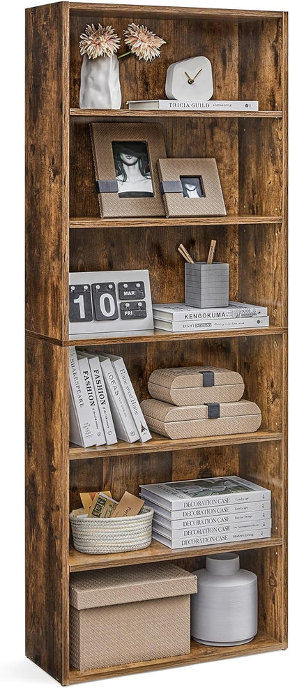 VASAGLE Bookshelf, 23.6 Inches Wide, 6-Tier Open Bookcase with Adjustable Storage Shelves, Floor Standing Unit, Rustic Brown ULBC166X01
