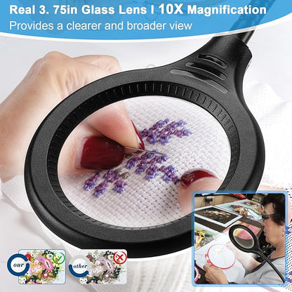 26" Gooseneck Magnifying Lamp with Clamp, 5 Color Modes Stepless Dimmable LED Desk Light with Magnifying Glass, 10X Real Glass Lighted Magnifier Hands Free for Painting Close Work Craft Hobby