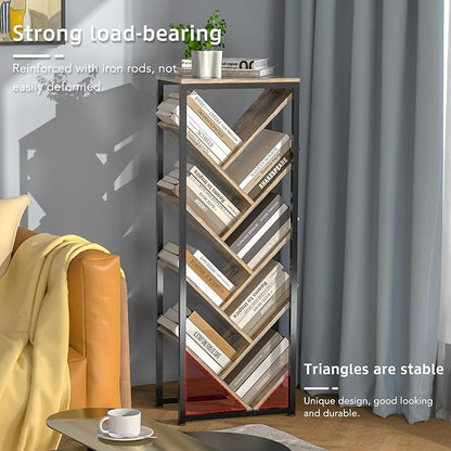 Tree Bookshelf - 9 Tier Floor Standing Tree Bookshelf for CDs/Movies/Books, Small Bookshelf for Small Spaces Bookshelves Wooden Book Storage Organizer Shelves for Bedroom Living Room Smaller