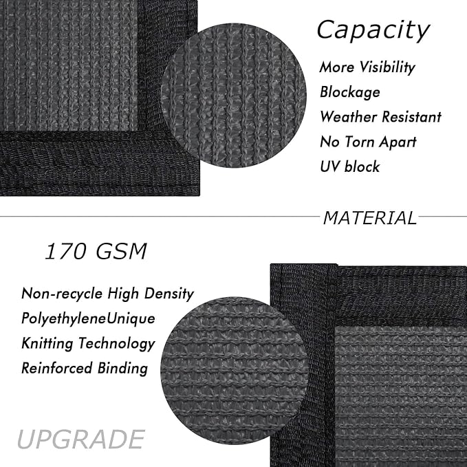 UPGRADE Privacy Fence Screen 6'x48' Dark Grey Outdoor 90% Visibility Blockage 170 GSM Mesh Shade Cover Panels for Backyard,Balcony,Home Decoration with Zip Ties,Customized Avaliable