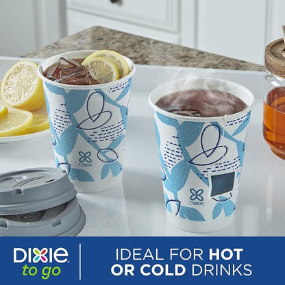 Dixie To Go Disposable Paper Cups with Leak-Resistant Lid, 12 oz, 60 Count