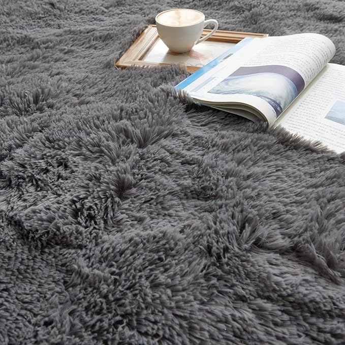YOBATH Fluffy Soft Shaggy Area Rugs 3x5 Feet, Indoor Modern Fuzzy Plush Carpet Rugs for Living Room Bedroom Kids Room Nursery Home Decor, Anti-Slip Rectangle Bedside Shag Rugs, Grey