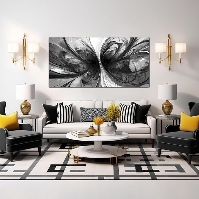 Abstract Wall Art for Living Room Black and White Pictures Wall Art Bedroom,Home Office Wall Decor 20 x 40 Inch