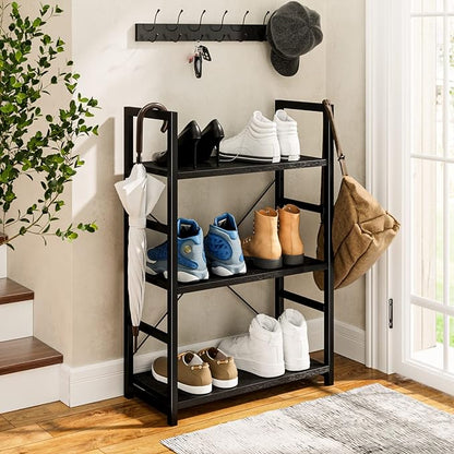 NUMENN 3 Tier Bookshelf, Bookcase Shelf Storage Organizer, Modern Book Shelf for Bedroom, Living Room and Home Office, Black