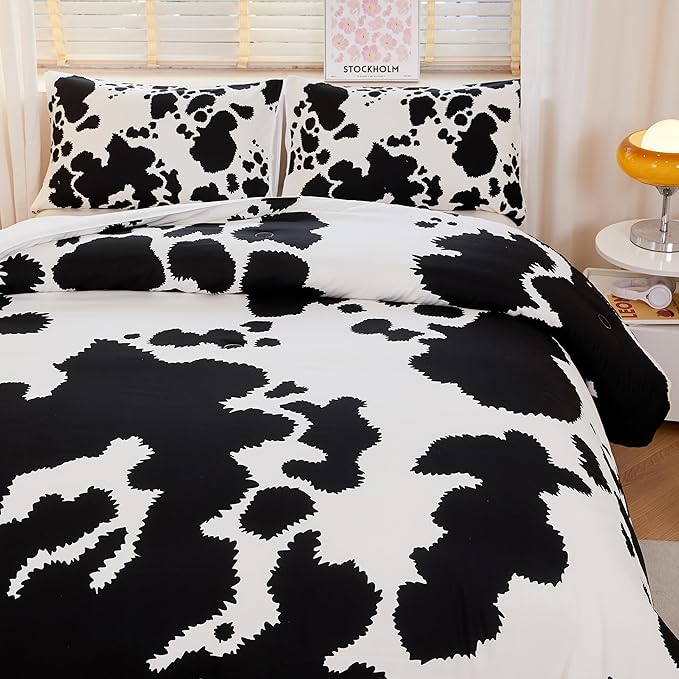 Cow Print Comforter Full,Western Comforter Set Full,Boys Full Comforter Set,Black and White Color Comforter,Cow Bedding Set,Cow Room Decor