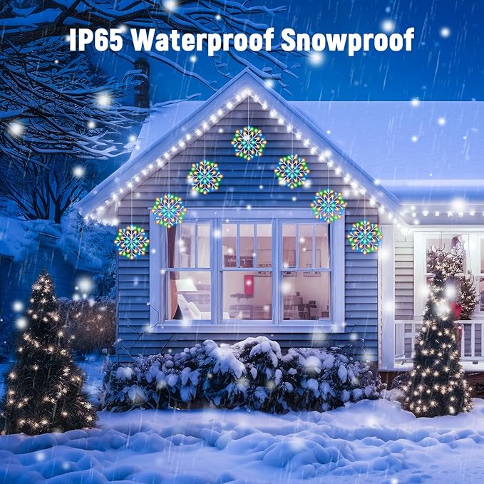 Christmas Snowflake Icicle Lights Outdoor - Plug-in 23.6ft 10 Drops 480LED Snowflake Window Lights, Connectable for Indoor Outdoor Porch Eaves Rooftops Canopy Christmas Decoration, Multicolor