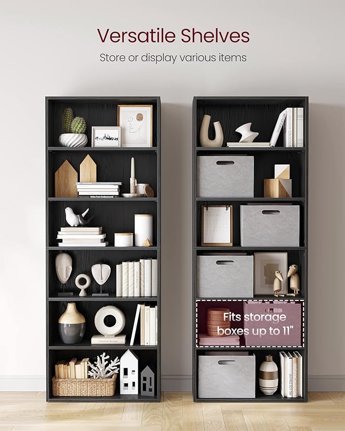 VASAGLE Bookshelf, 23.6 Inches Wide, 6-Tier Open Bookcase with Adjustable Storage Shelves, Floor Standing Unit, Ebony Black ULBC166T56