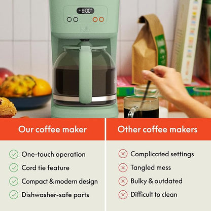 BREW 12-Cup Programmable Coffee Maker with No-Drip Glass Carafe, Seaglass
