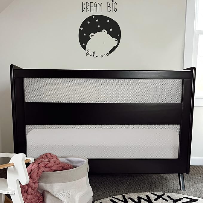 BreathableBaby Breathable Mesh 3-in-1 Convertible Crib (Toddler Bed Kit Sold Separately) — Black — Two Adjustable Mattress Heights — Greenguard Gold Certified